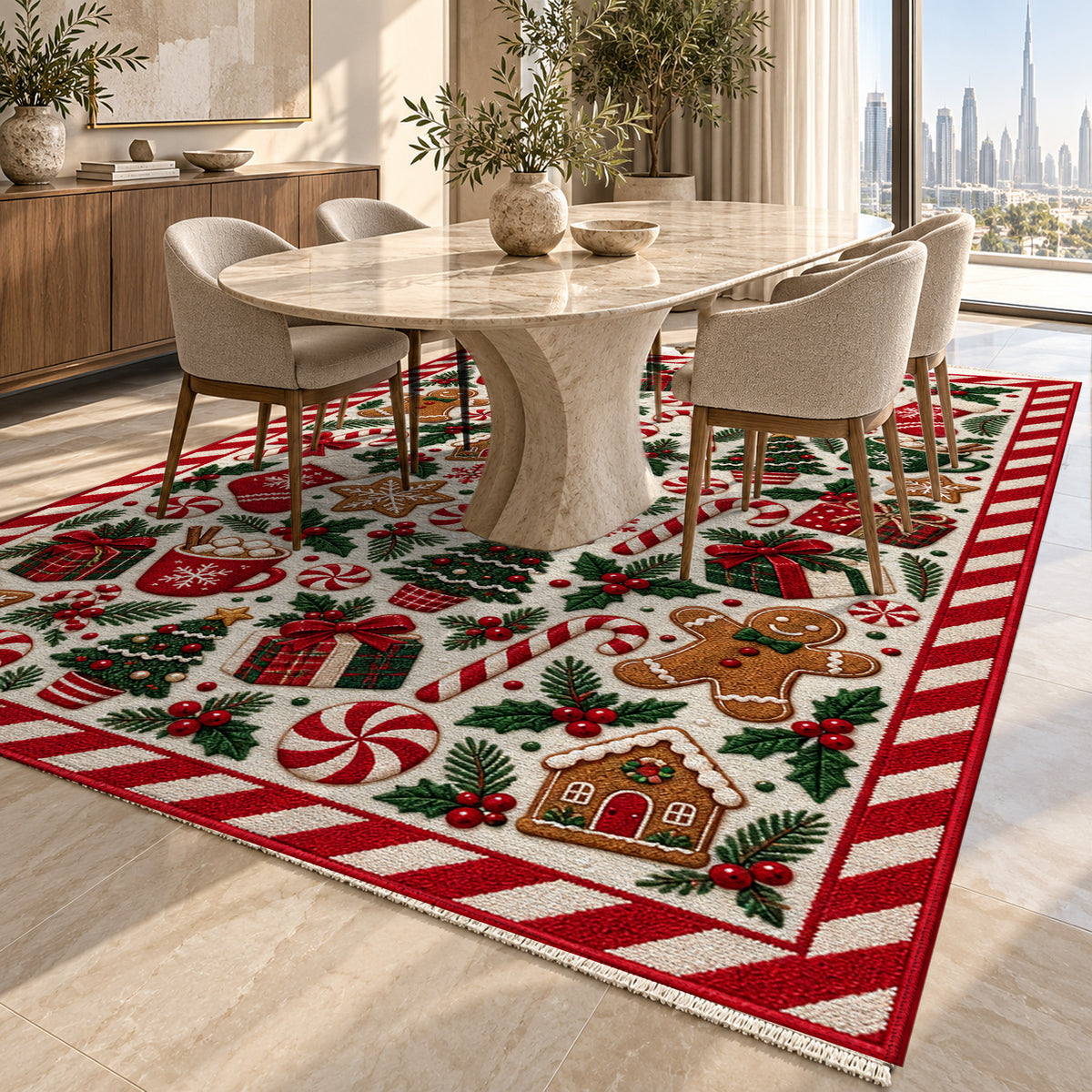 Gingerbread Ivory Washable Rug — dubai dining