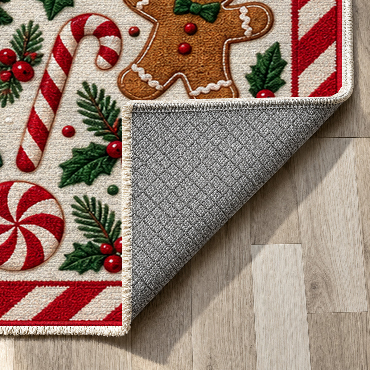Gingerbread Ivory Washable Rug — backing close up