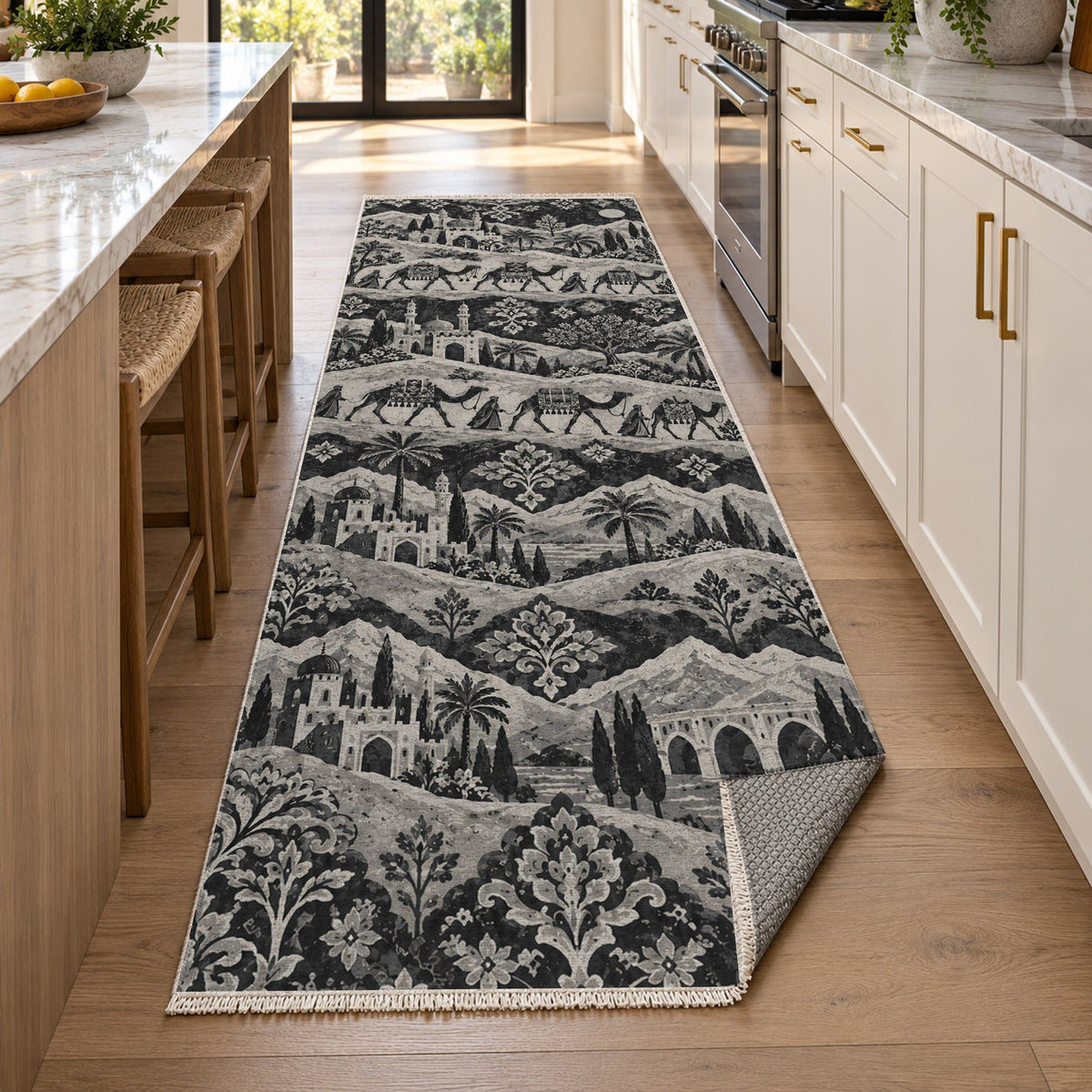 Golden Caravan Charcoal Ethnic Washable Rug — new york kitchen runner