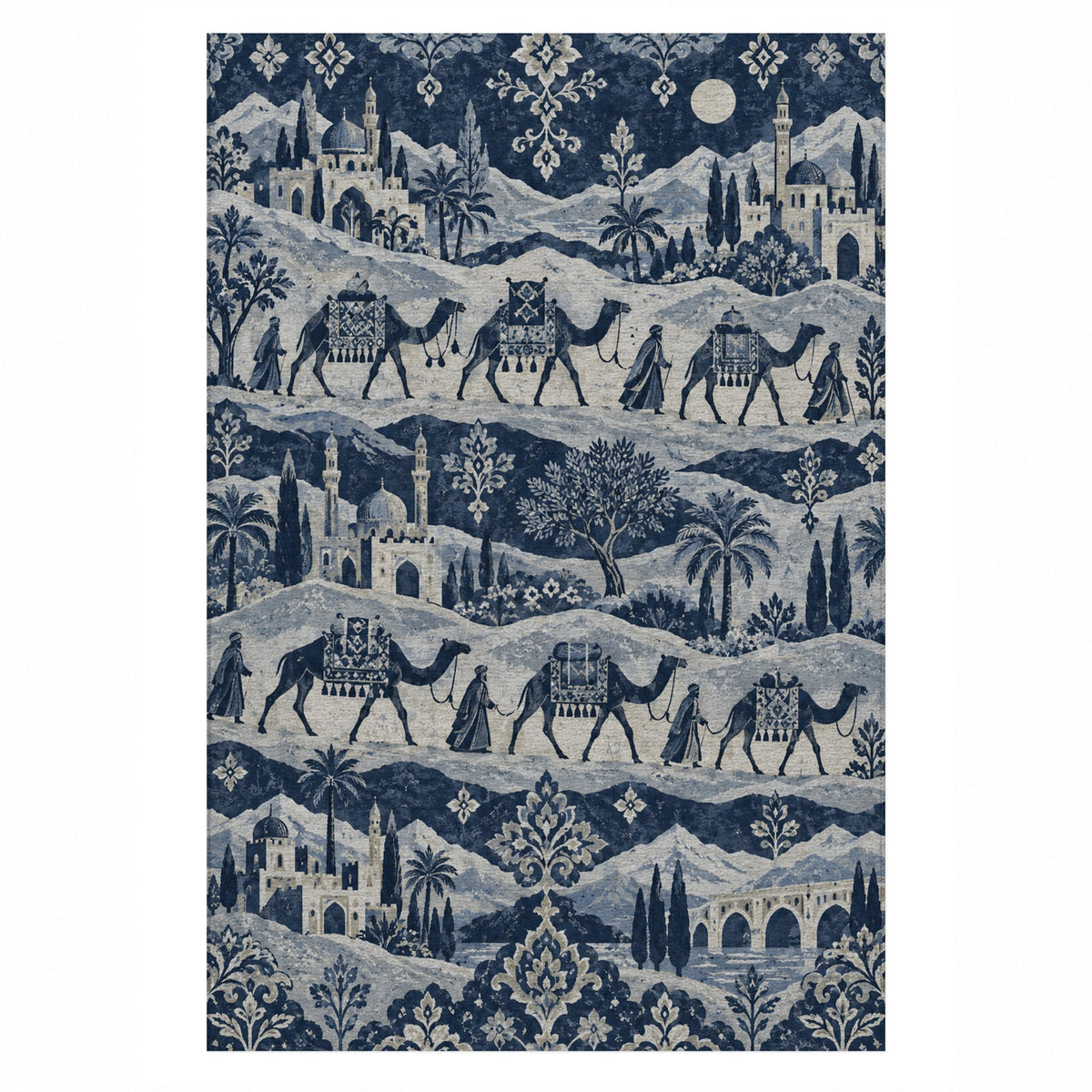 Golden Caravan Indigo Ethnic Washable Rug — top view