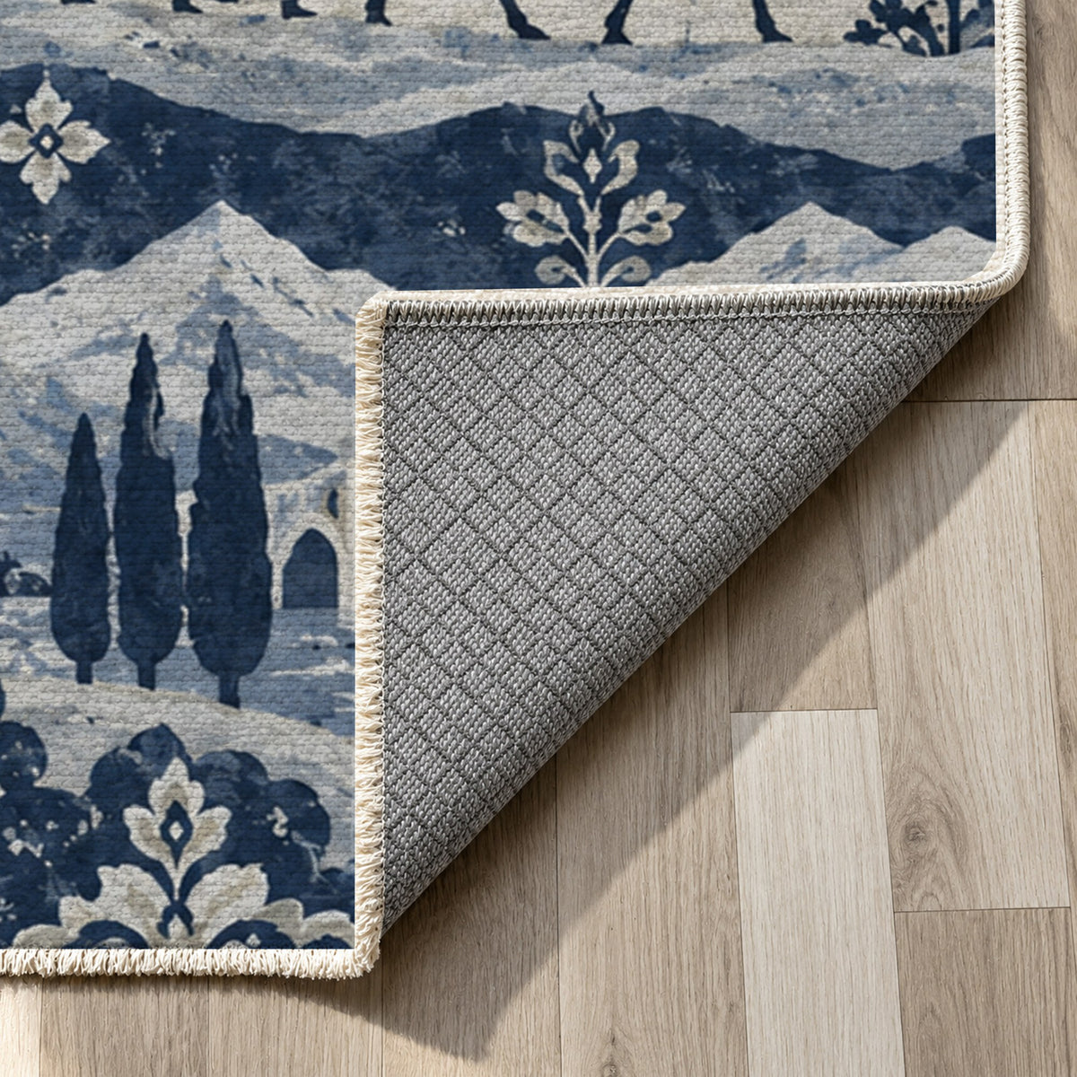 Golden Caravan Indigo Ethnic Washable Rug — backing close up