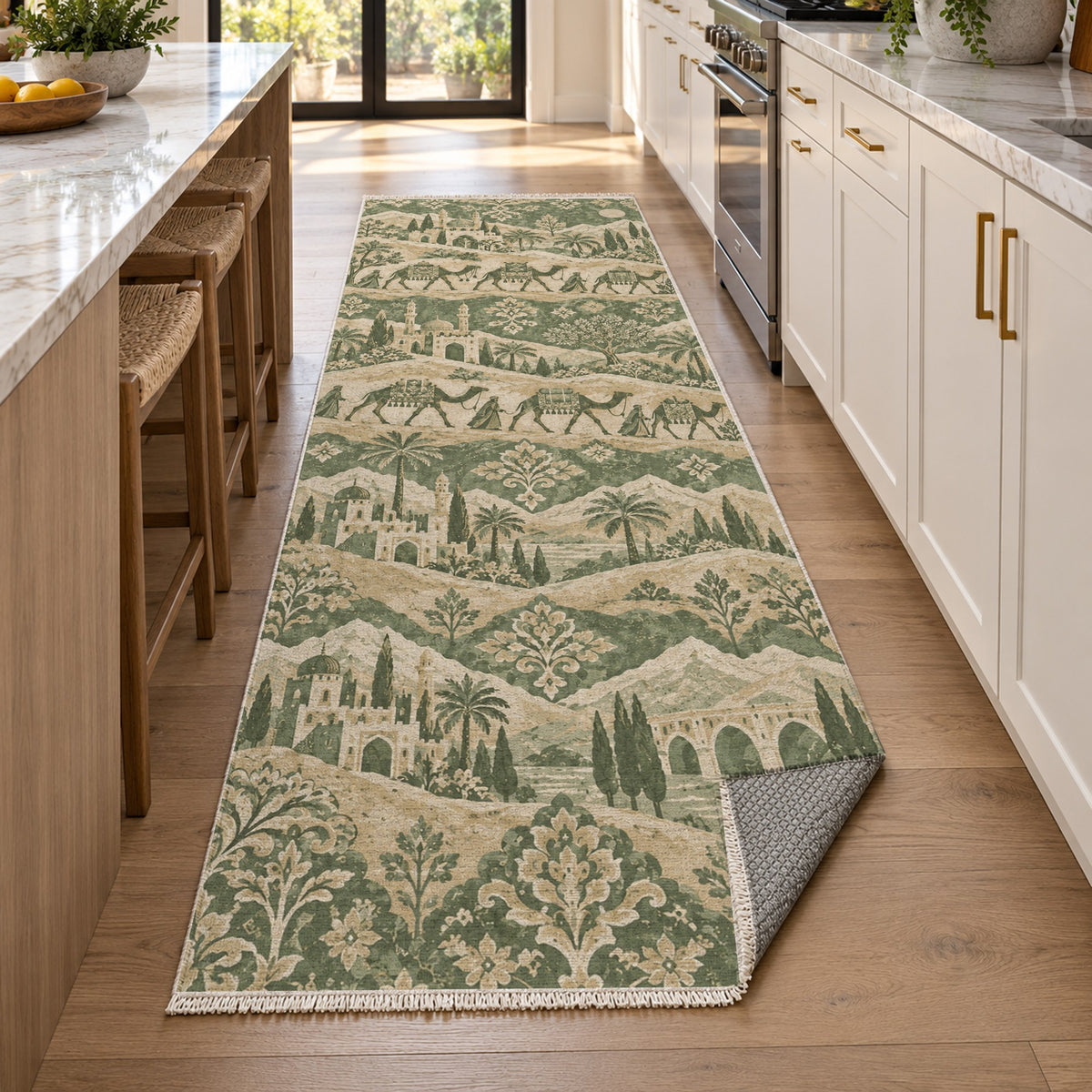 Golden Caravan Sage Ethnic Washable Rug — new york kitchen runner