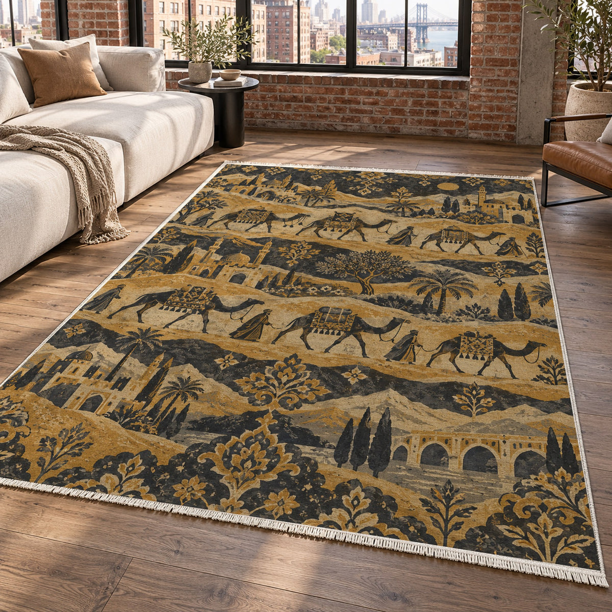 Golden Caravan Ethnic Washable Rug — new york living