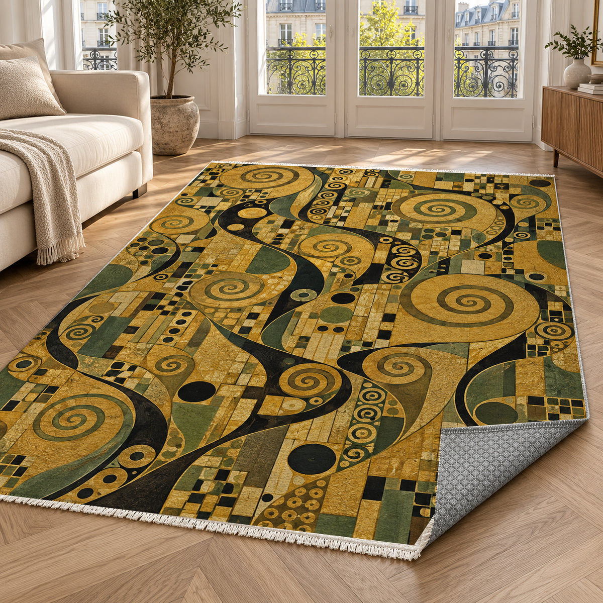 Golden Mosaic Abstract Washable Rug — paris living