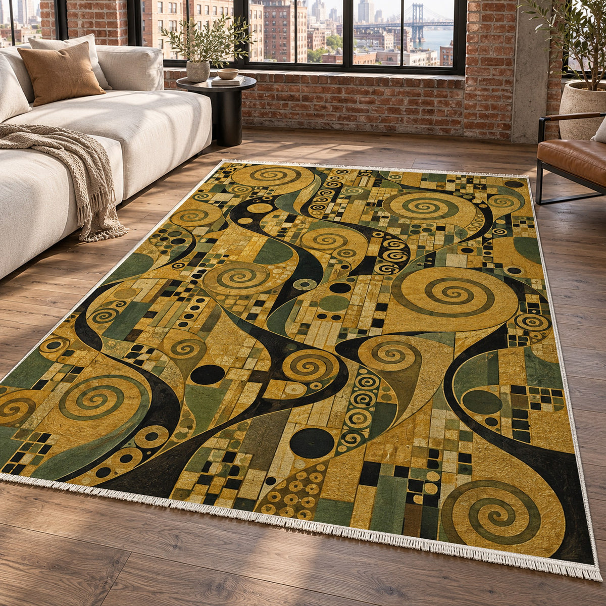 Golden Mosaic Abstract Washable Rug — new york living