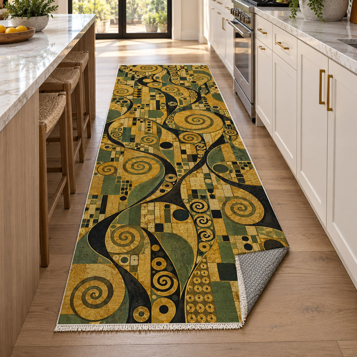 Golden Mosaic Abstract Washable Rug — new york kitchen runner