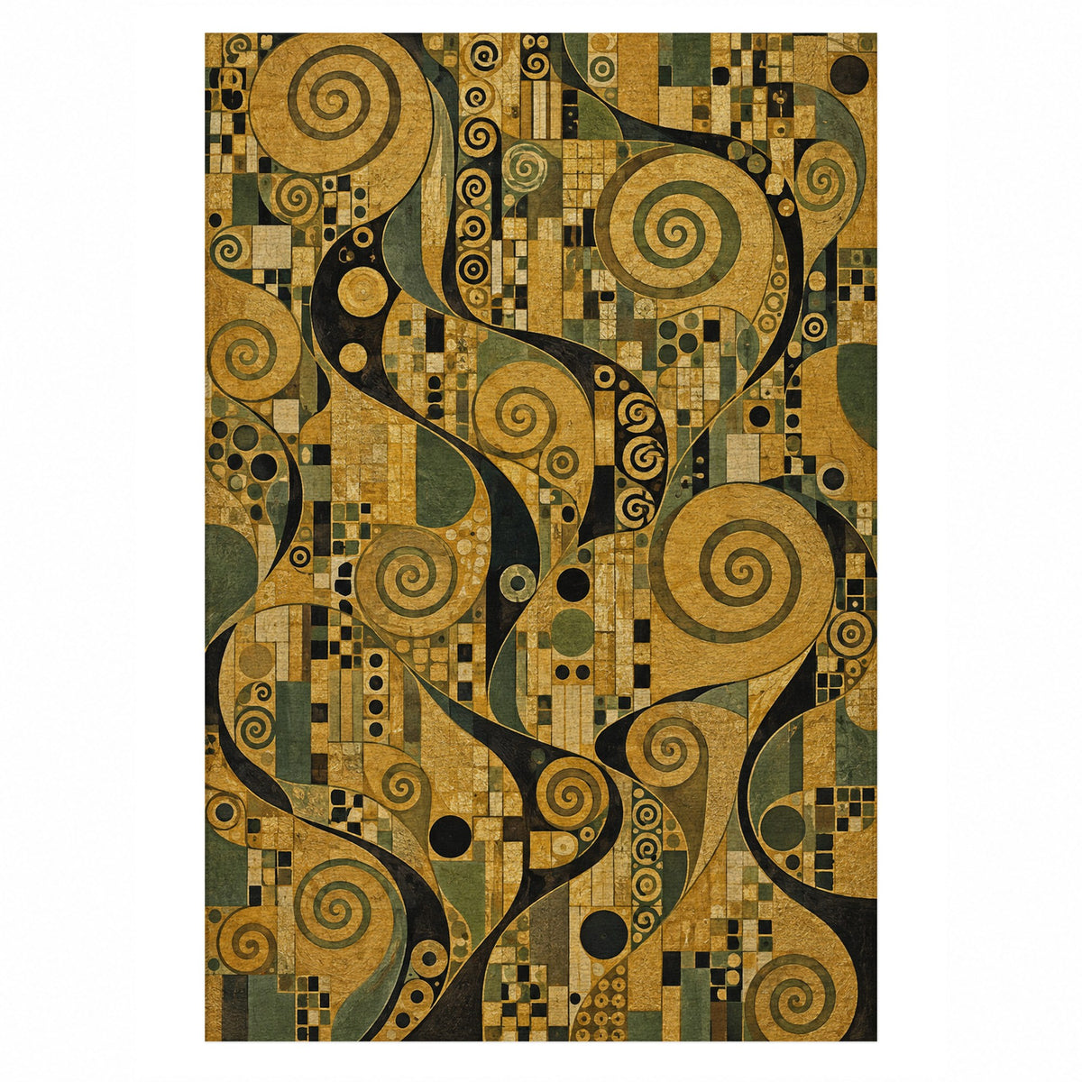Golden Mosaic Abstract Washable Rug — top view