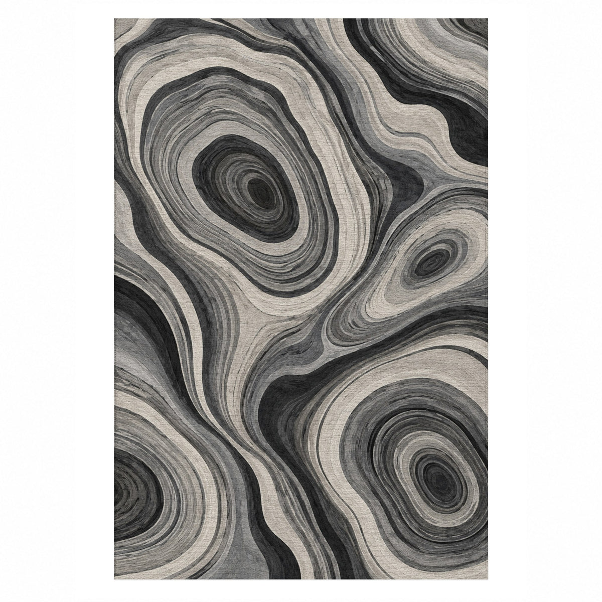 Growth Rings Charcoal Floral Washable Rug — top view