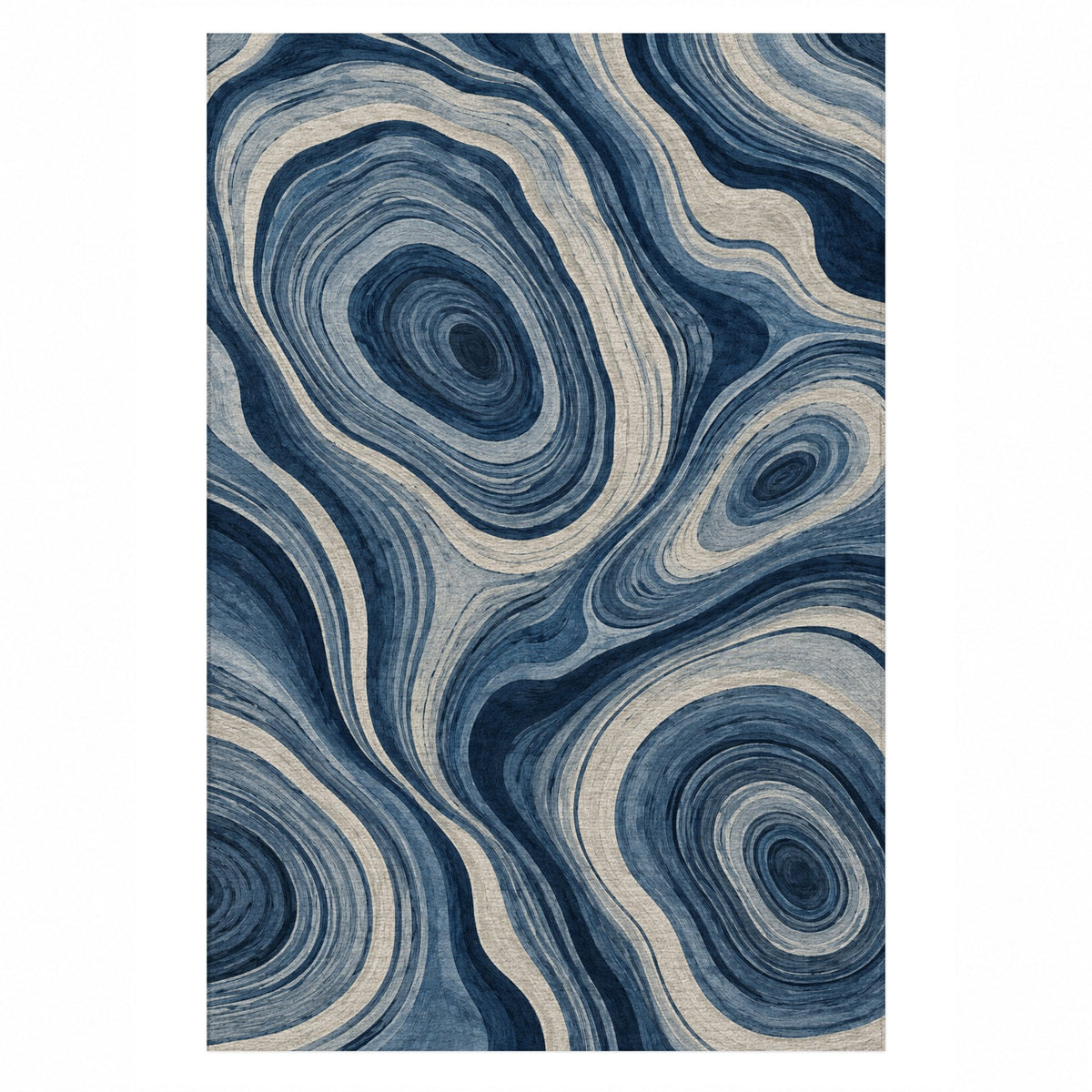 Growth Rings Indigo Floral Washable Rug — top view