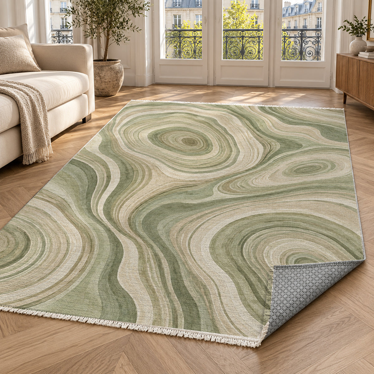 Growth Rings Sage Floral Washable Rug — paris living