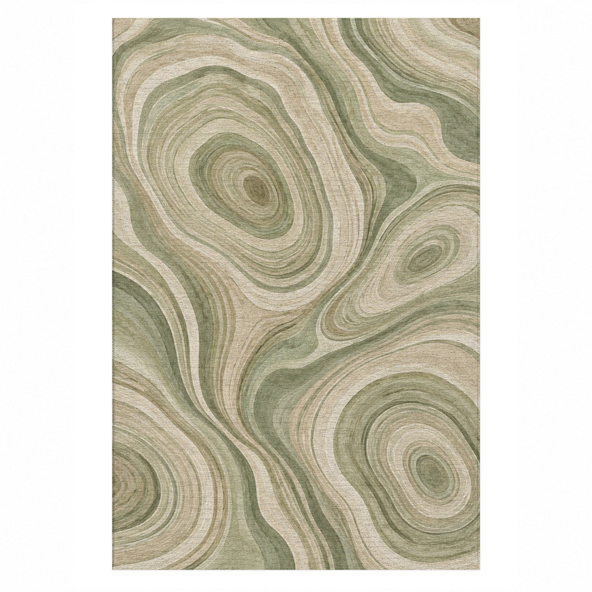 Growth Rings Sage Floral Washable Rug — top view