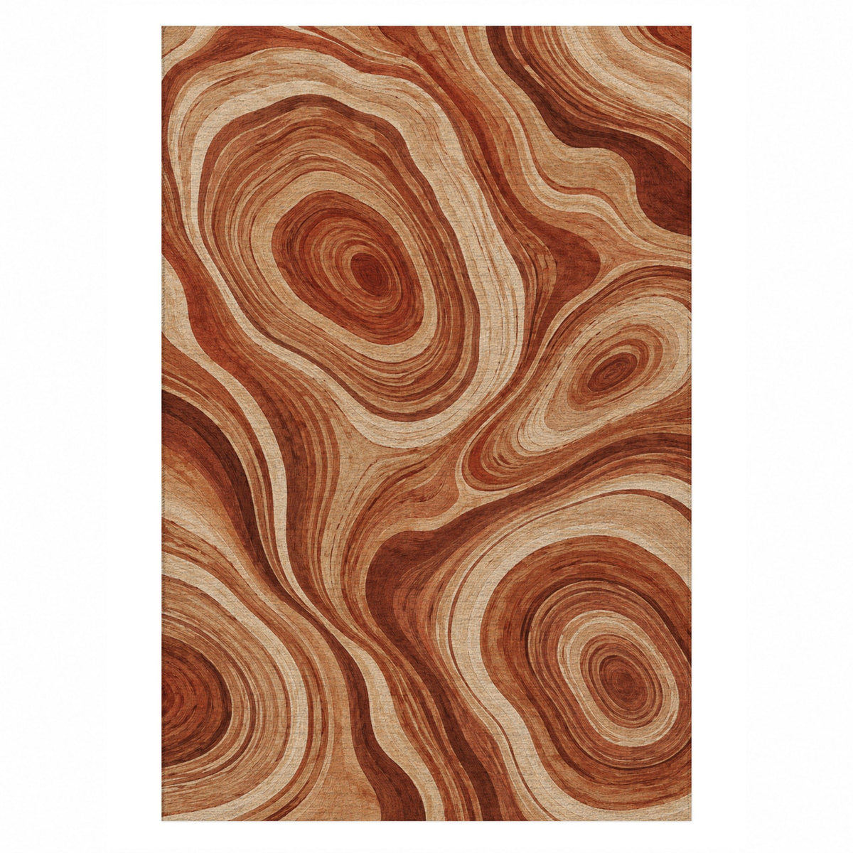Growth Rings Terracotta Floral Washable Rug — top view