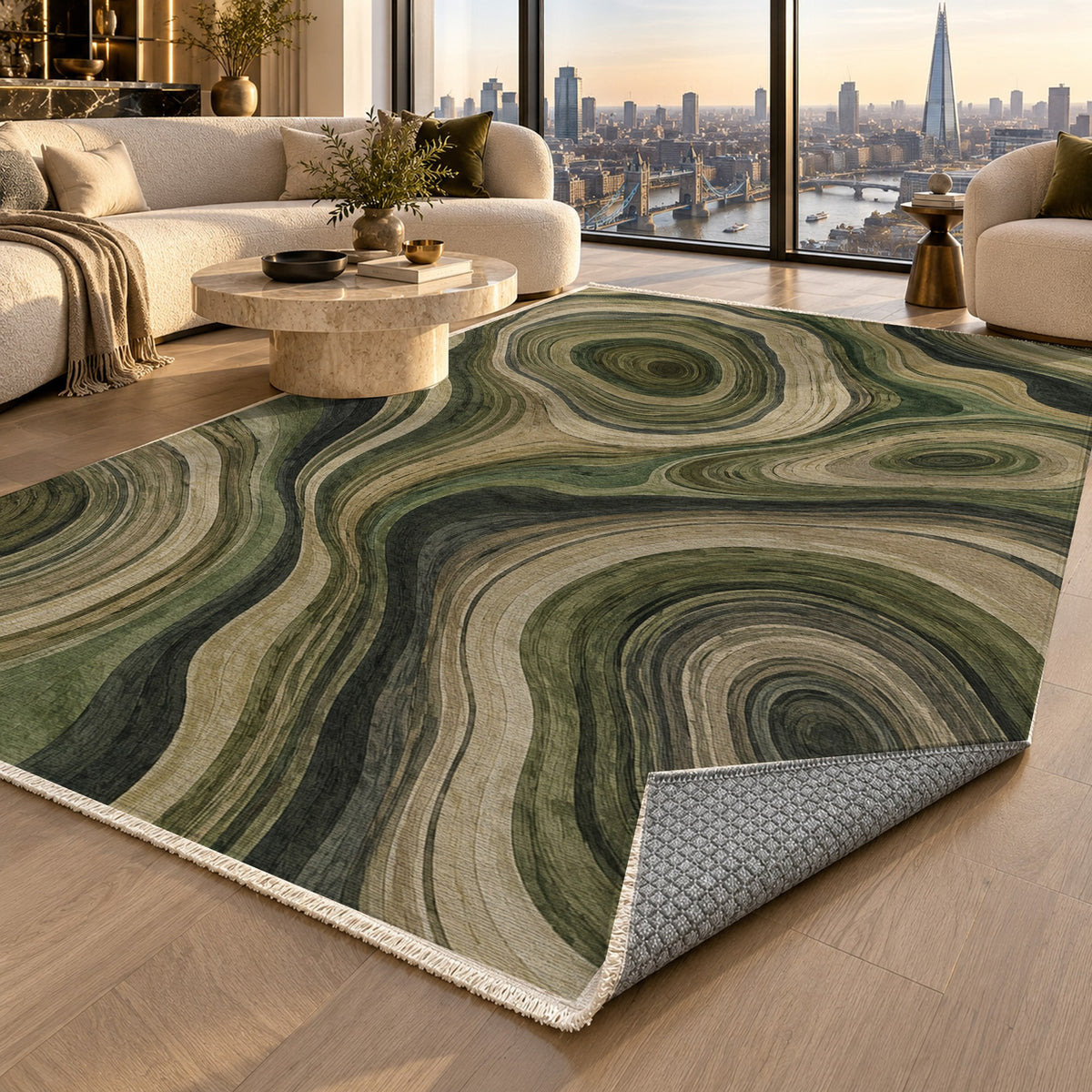 Growth Rings Floral Washable Rug — london luxury living