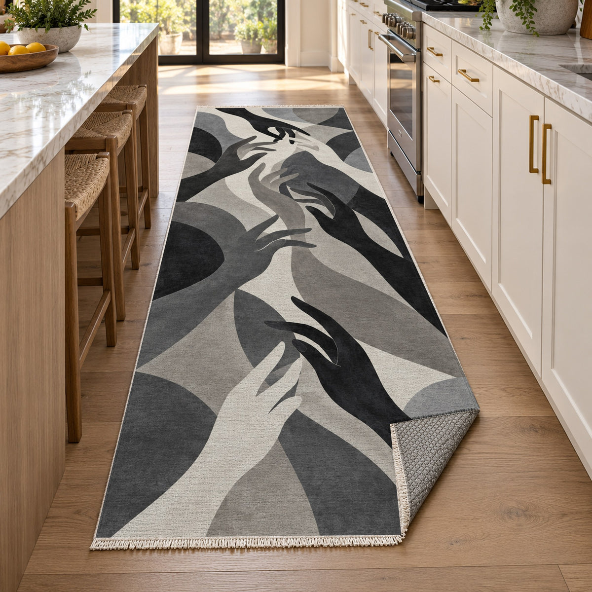 Hands In Harmony Charcoal Abstract Washable Rug — new york kitchen runner