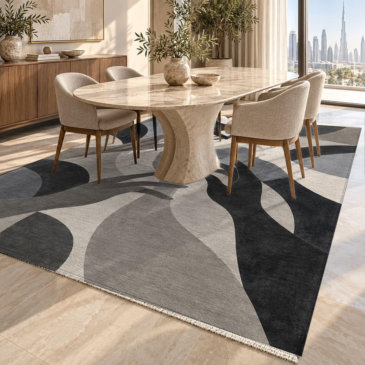 Hands In Harmony Charcoal Abstract Washable Rug — dubai dining