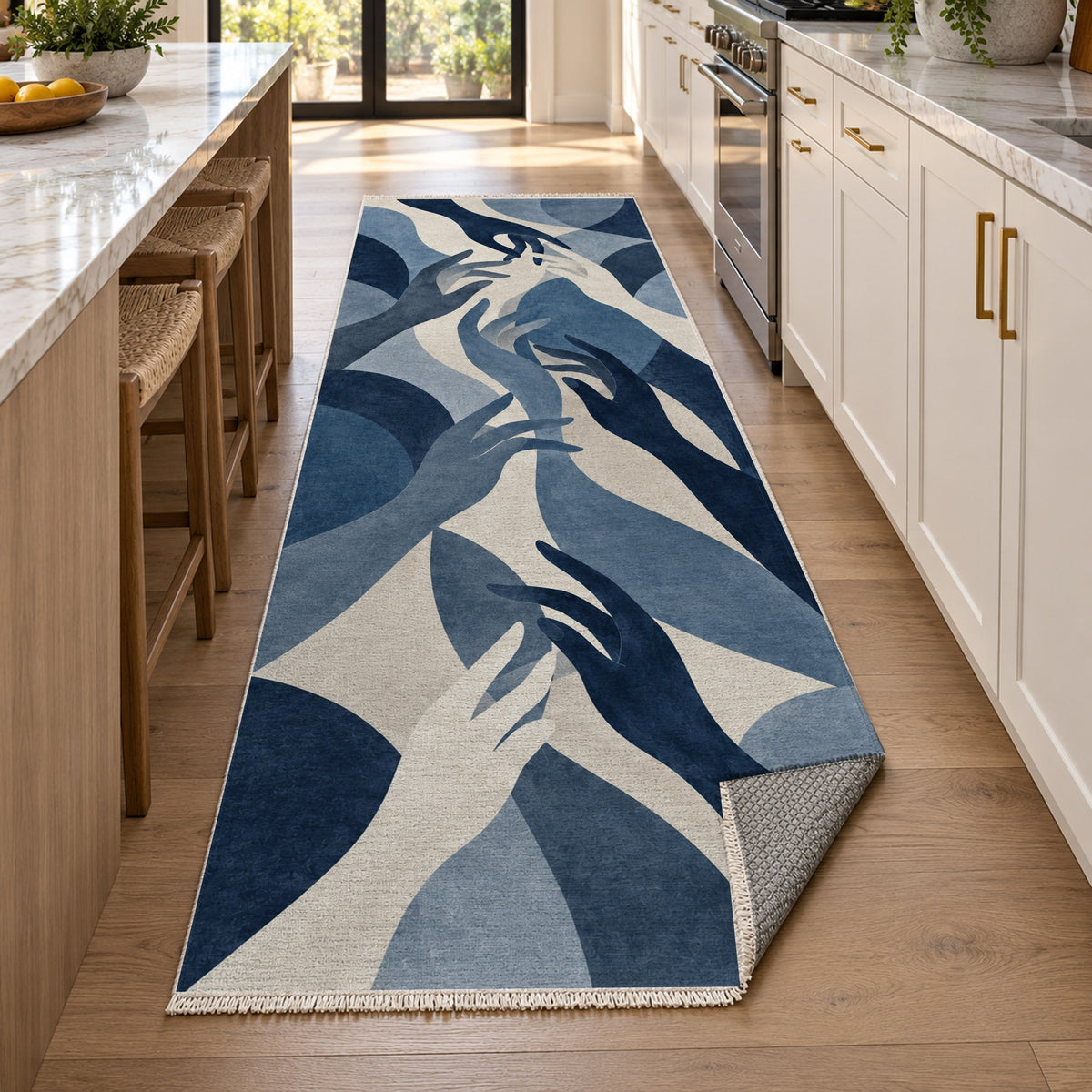 Hands In Harmony Indigo Abstract Washable Rug — new york kitchen runner