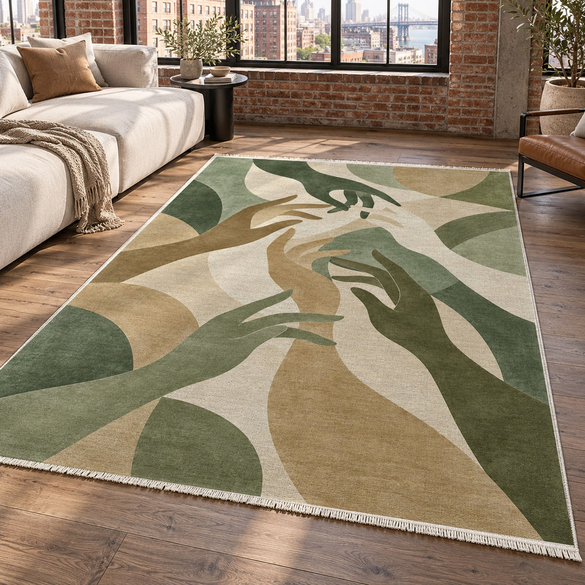 Hands In Harmony Sage Abstract Washable Rug — new york living