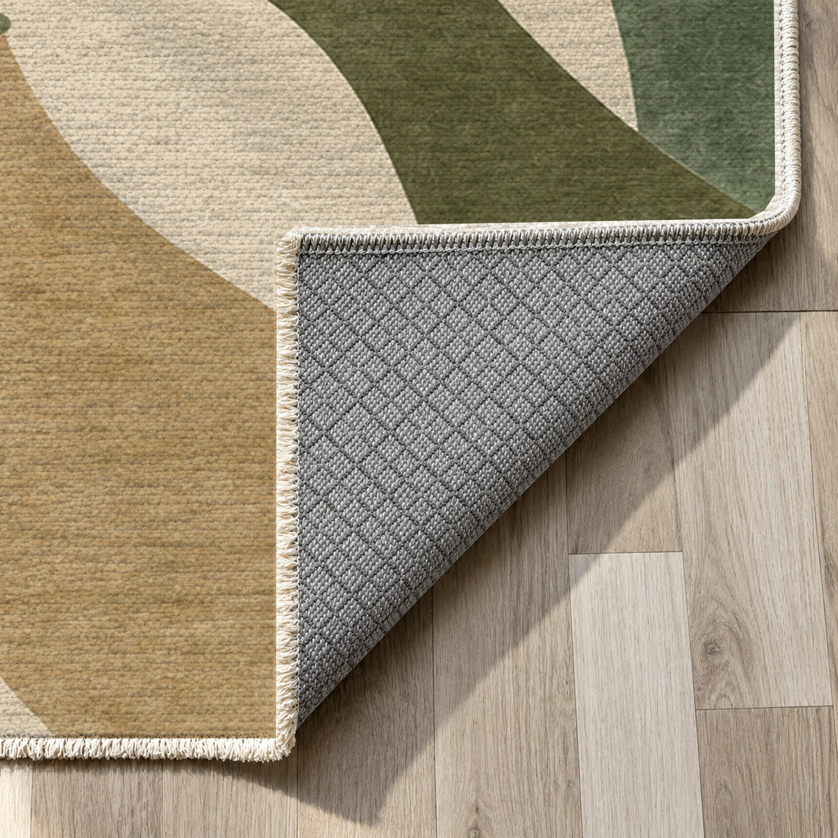 Hands In Harmony Sage Abstract Washable Rug — backing close up