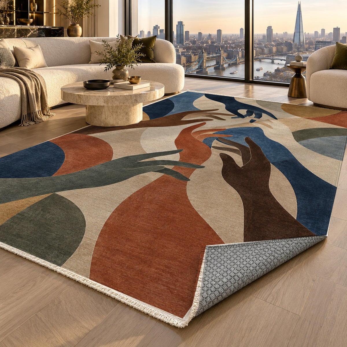 Hands In Harmony Abstract Washable Rug — london luxury living