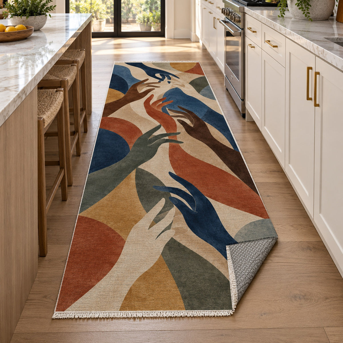 Hands In Harmony Abstract Washable Rug — new york kitchen runner