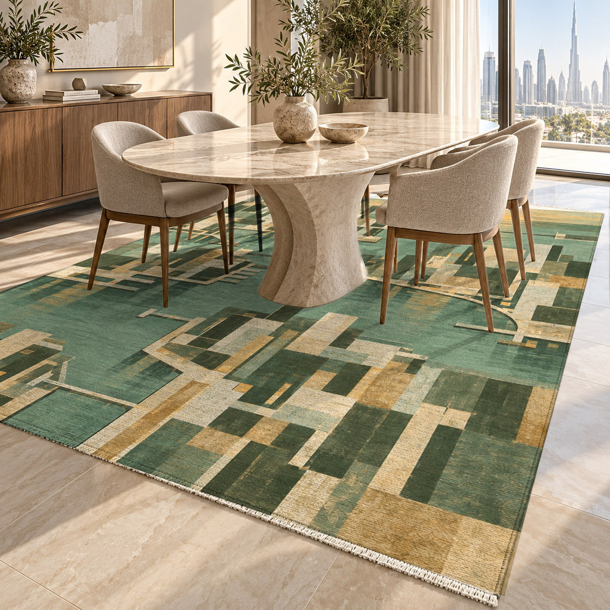 Harbour Blocks Sage Modern Washable Rug — dubai dining