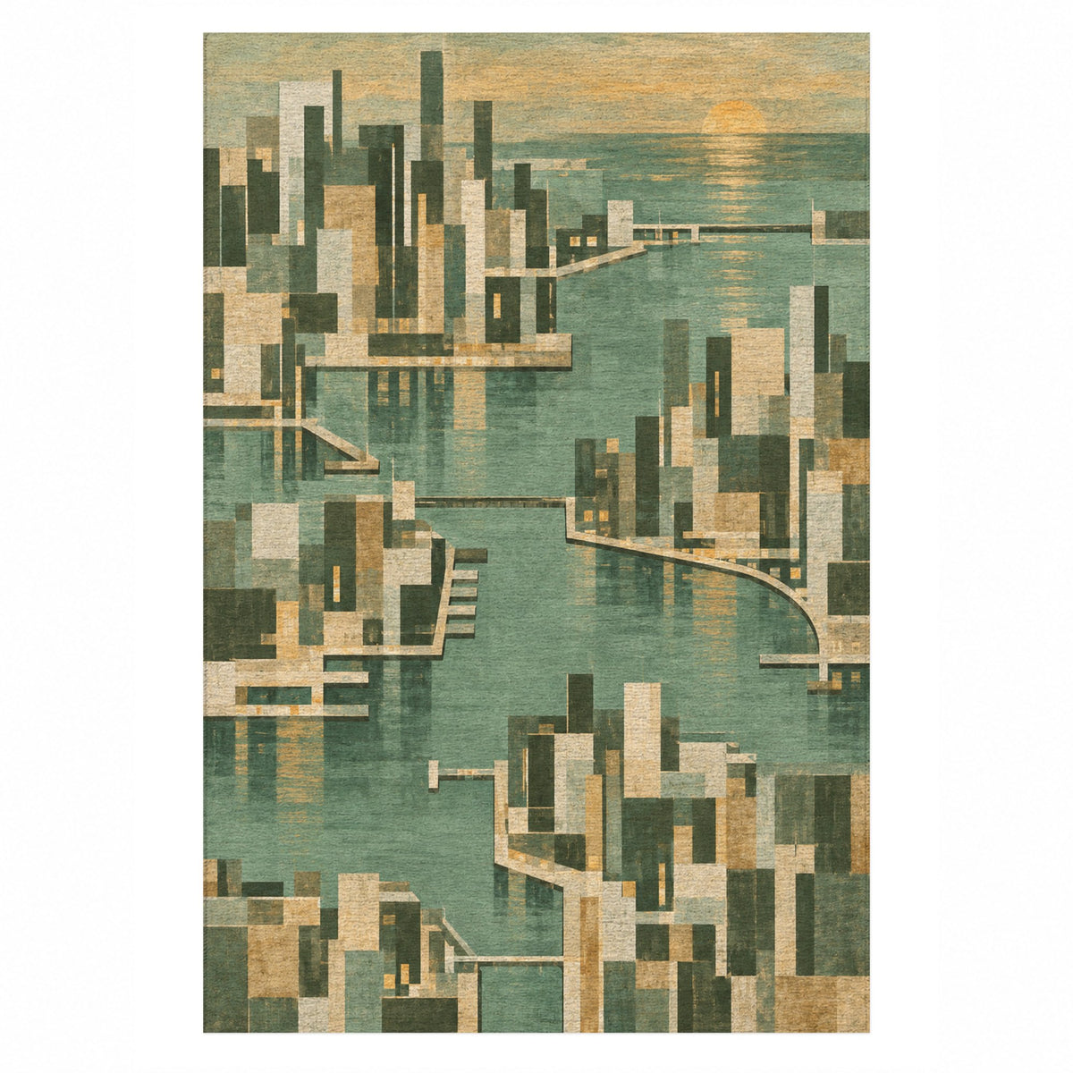Harbour Blocks Sage Modern Washable Rug — top view