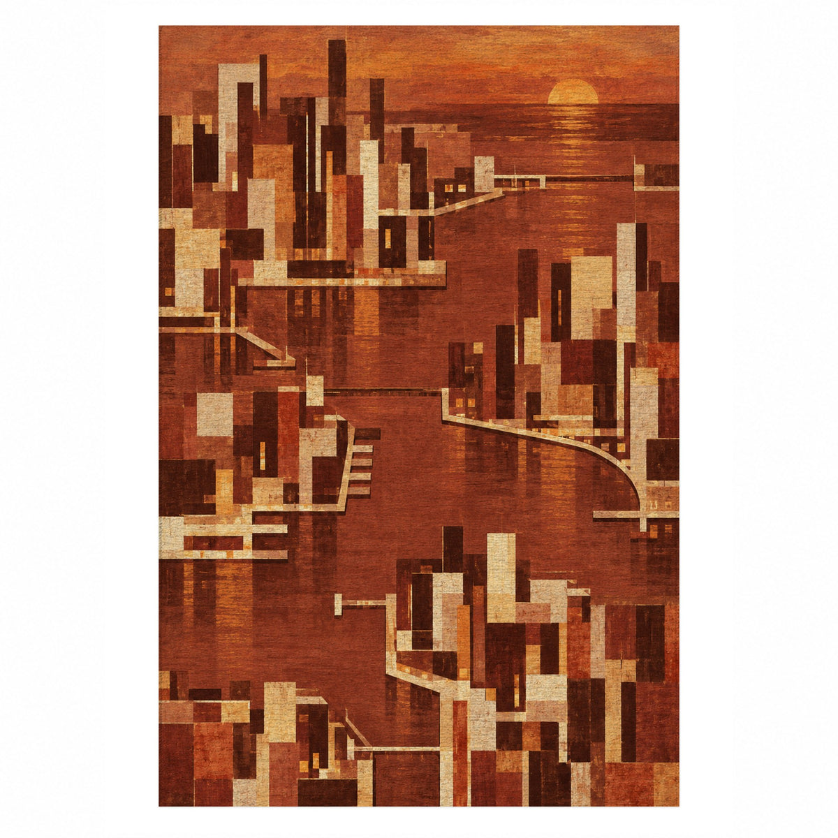 Harbour Blocks Terracotta Modern Washable Rug — top view