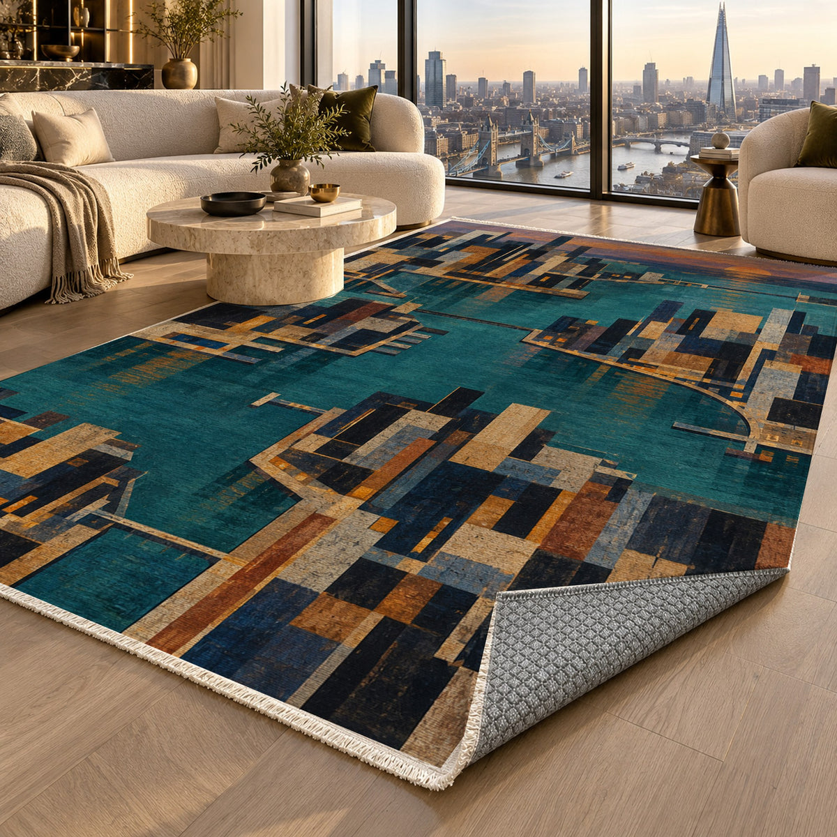 Harbour Blocks Modern Washable Rug — london luxury living
