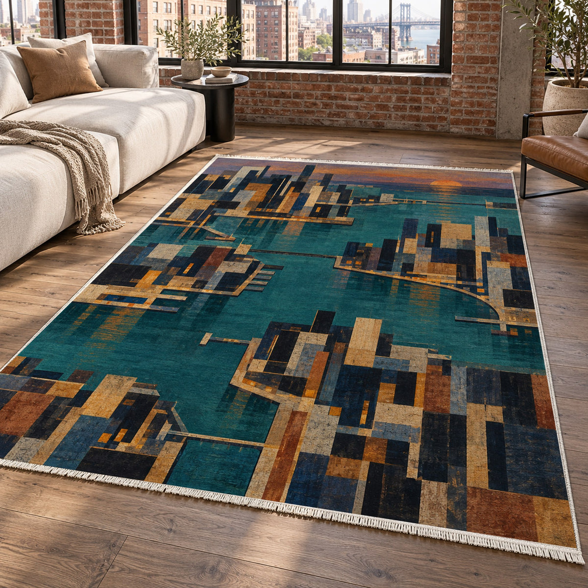 Harbour Blocks Modern Washable Rug — new york living