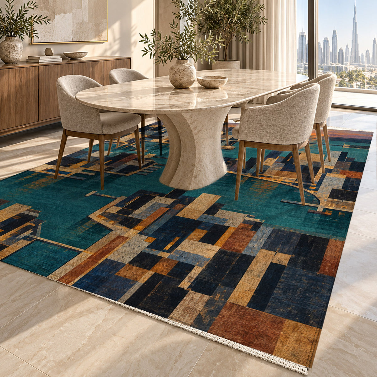 Harbour Blocks Modern Washable Rug — dubai dining