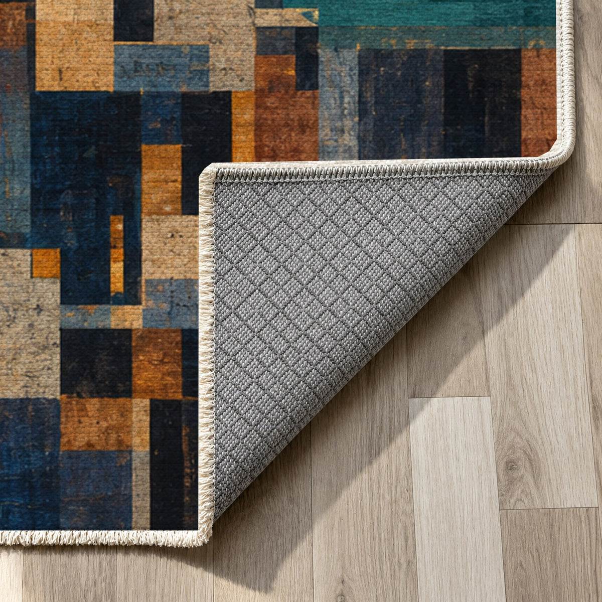 Harbour Blocks Modern Washable Rug — backing close up
