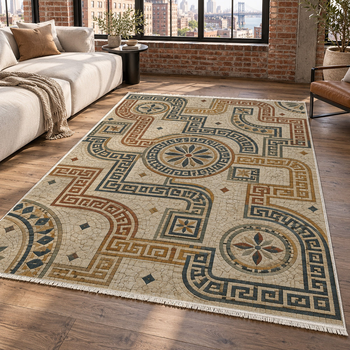 Hellenic Meander Geometric Washable Rug — new york living