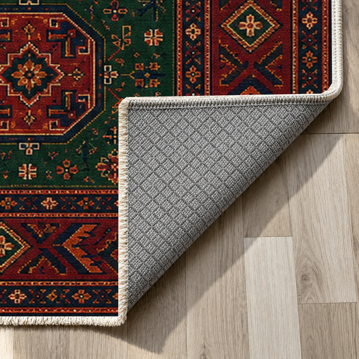 Herat Emerald Ethnic Washable Rug — backing close up