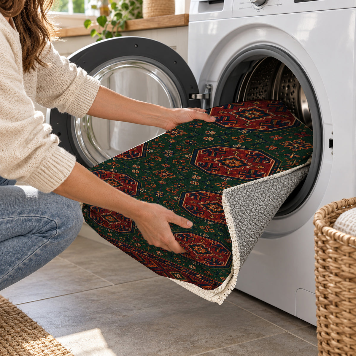 Herat Emerald Ethnic Washable Rug — washing machine