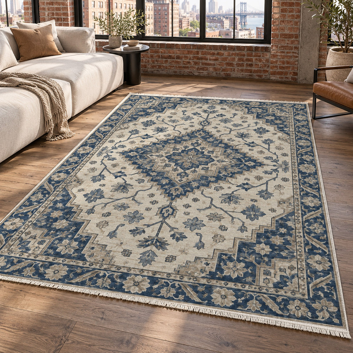 Heriz Citadel Blue Ivory Classic Washable Rug — new york living