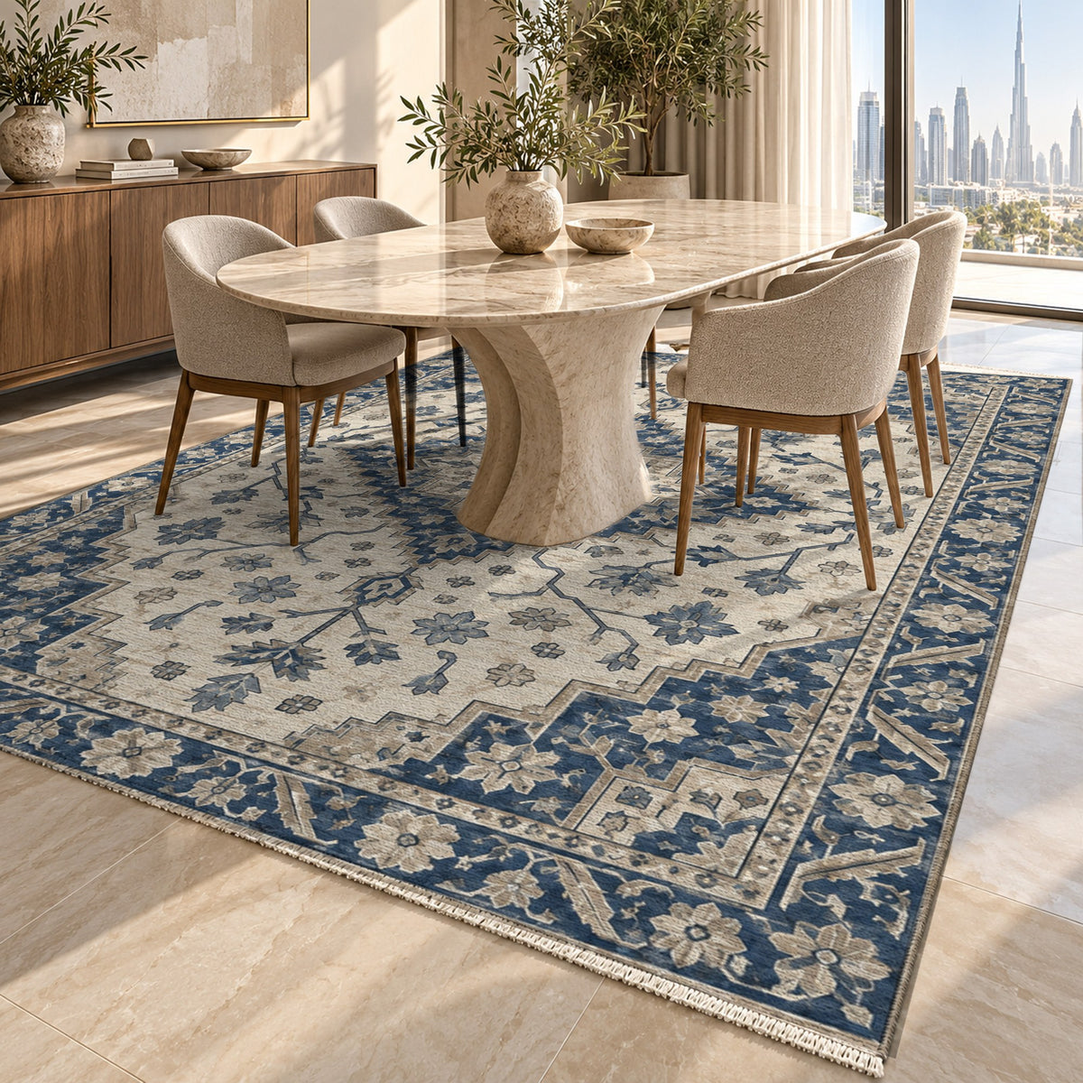 Heriz Citadel Blue Ivory Classic Washable Rug — dubai dining