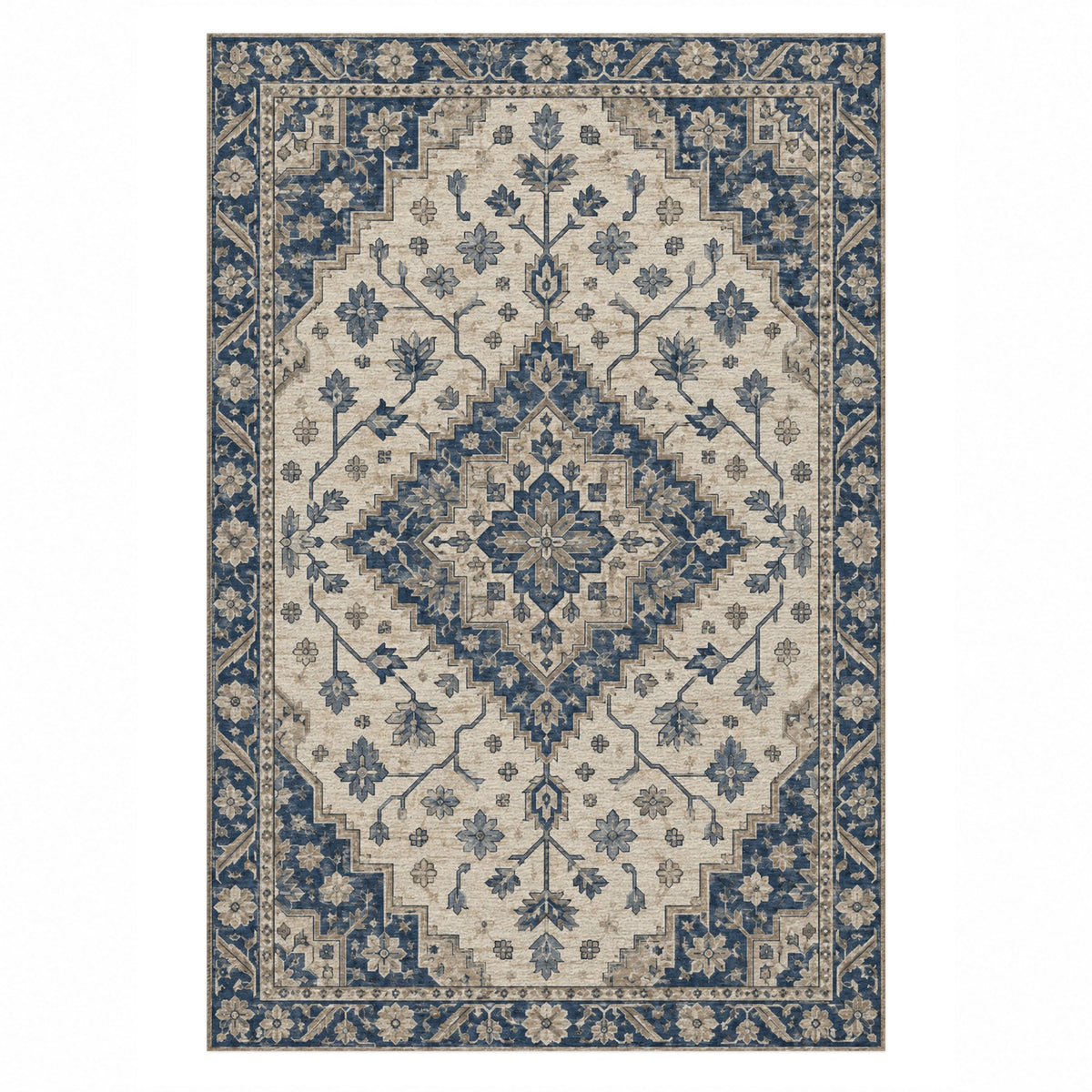 Heriz Citadel Blue Ivory Classic Washable Rug — top view