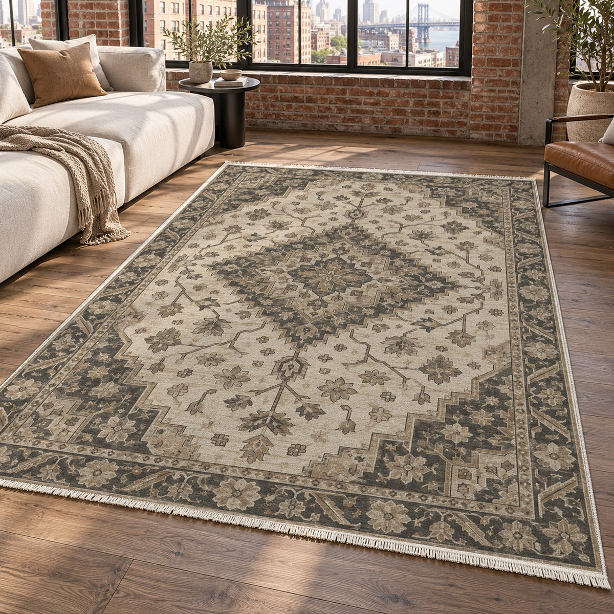 Heriz Citadel Ivory Taupe Classic Washable Rug — new york living