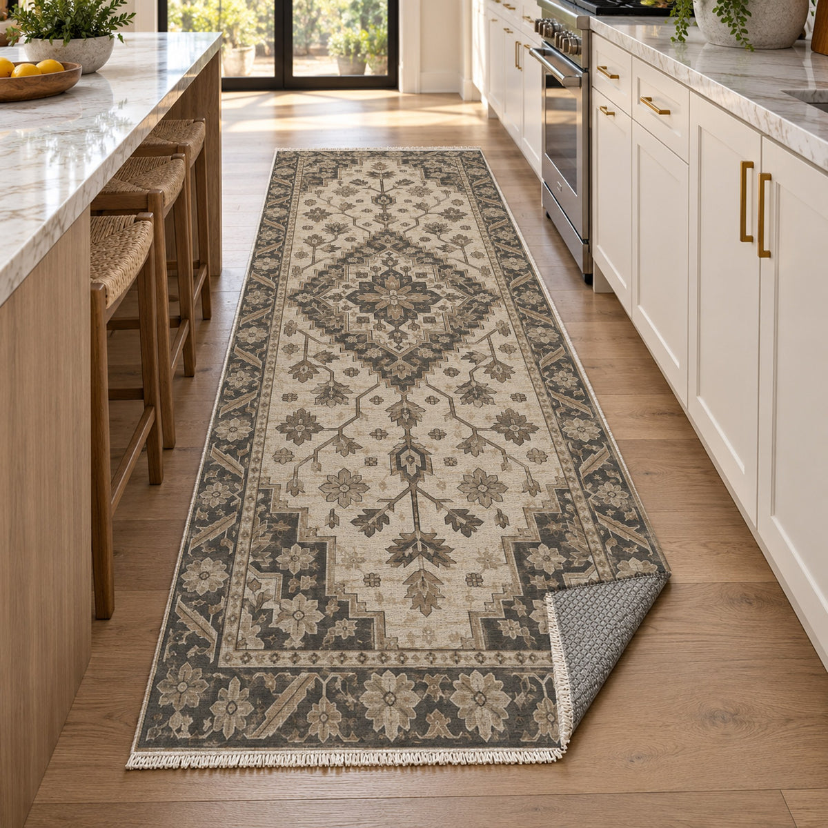 Heriz Citadel Ivory Taupe Classic Washable Rug — new york kitchen runner