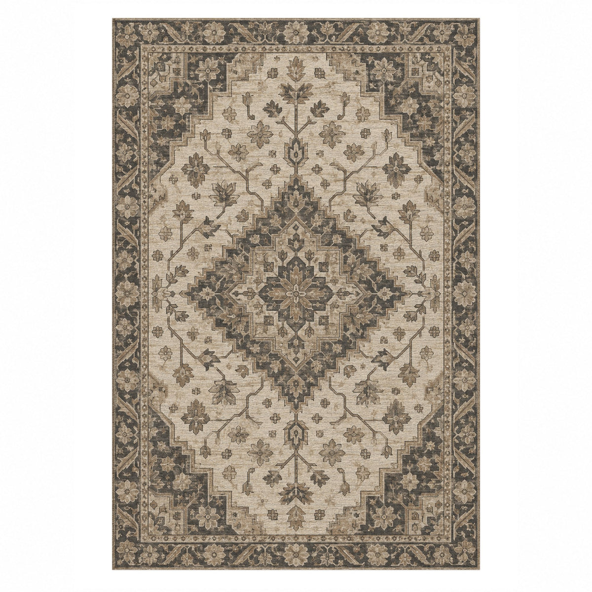 Heriz Citadel Ivory Taupe Classic Washable Rug — top view