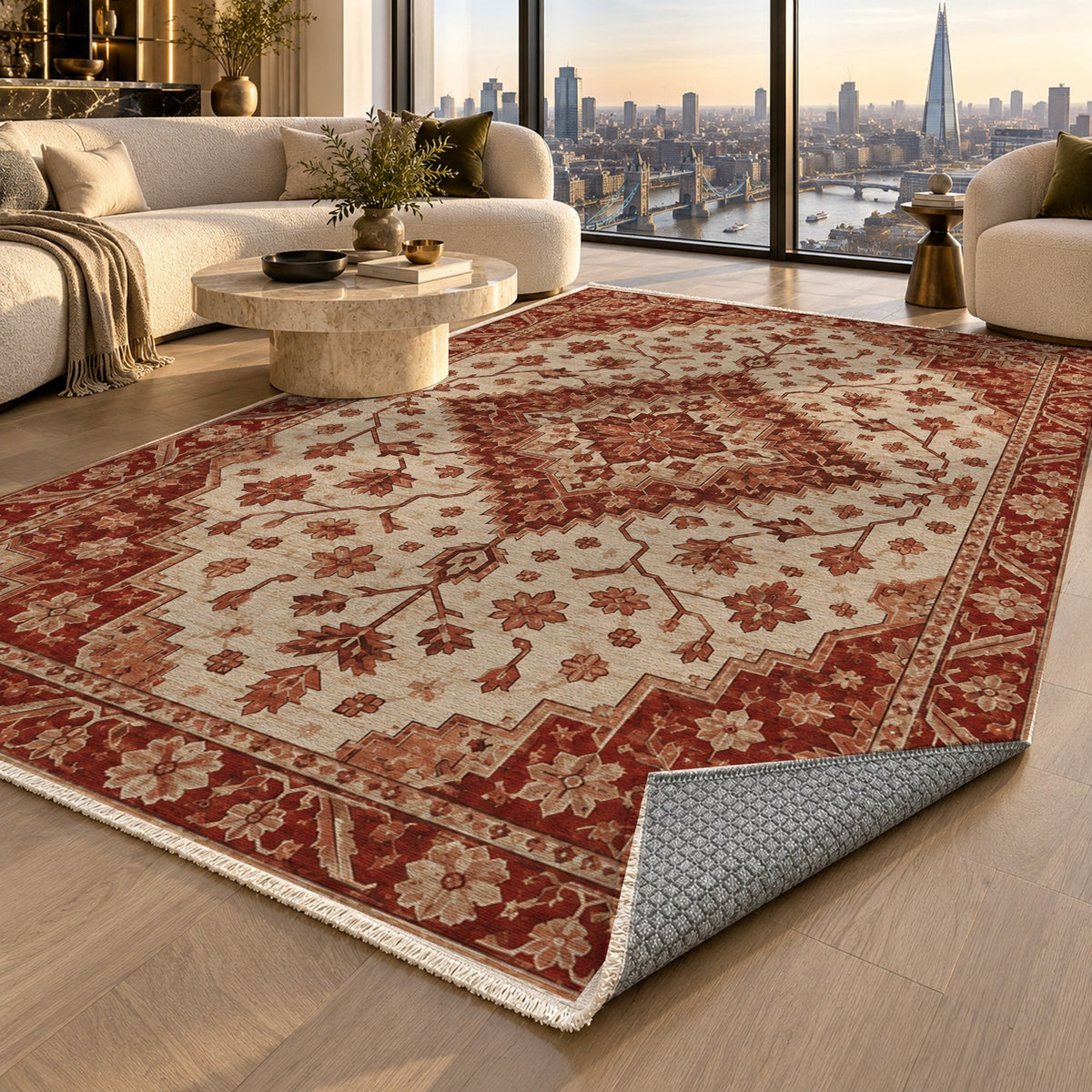 Heriz Citadel Rust Sand Classic Washable Rug — london luxury living