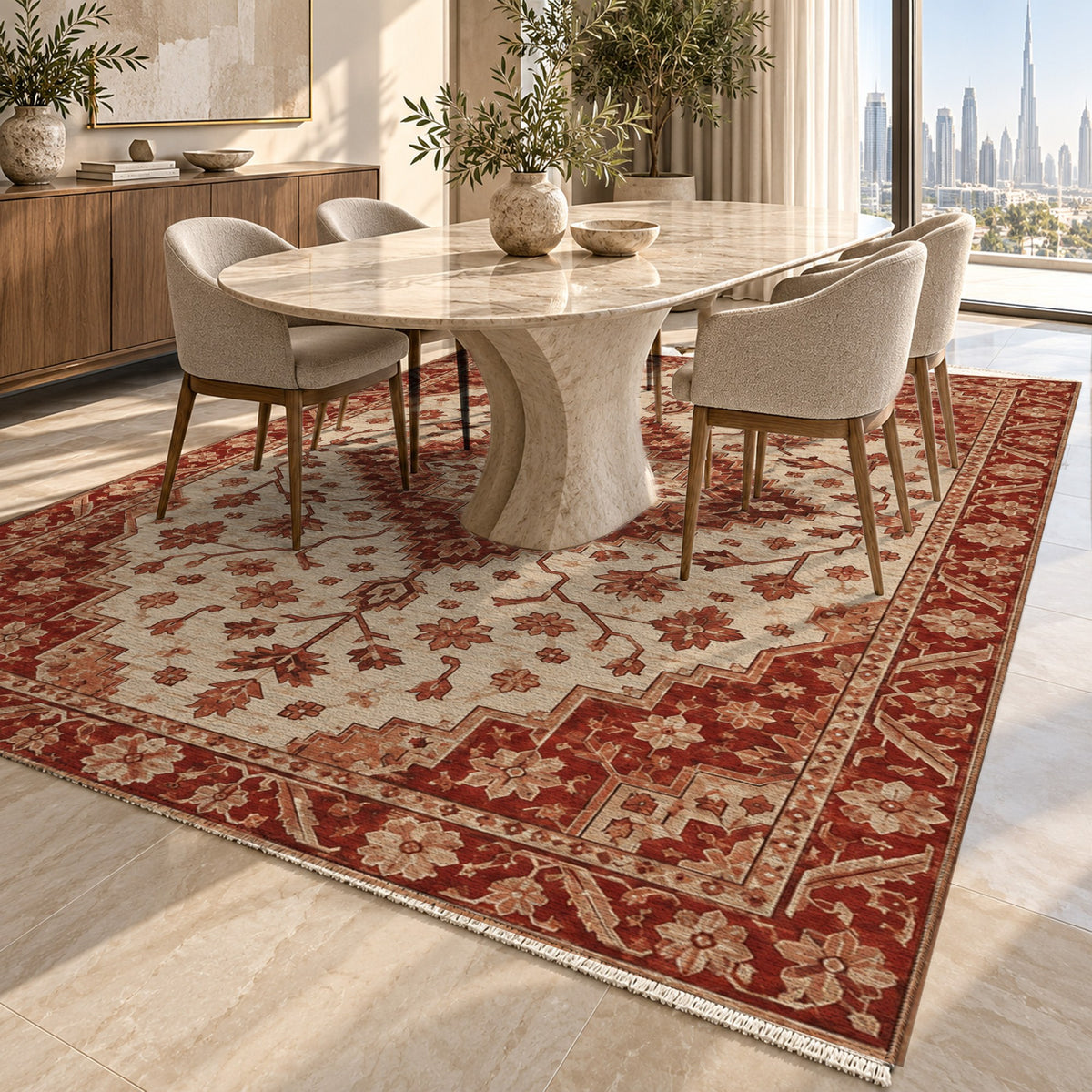 Heriz Citadel Rust Sand Classic Washable Rug — dubai dining