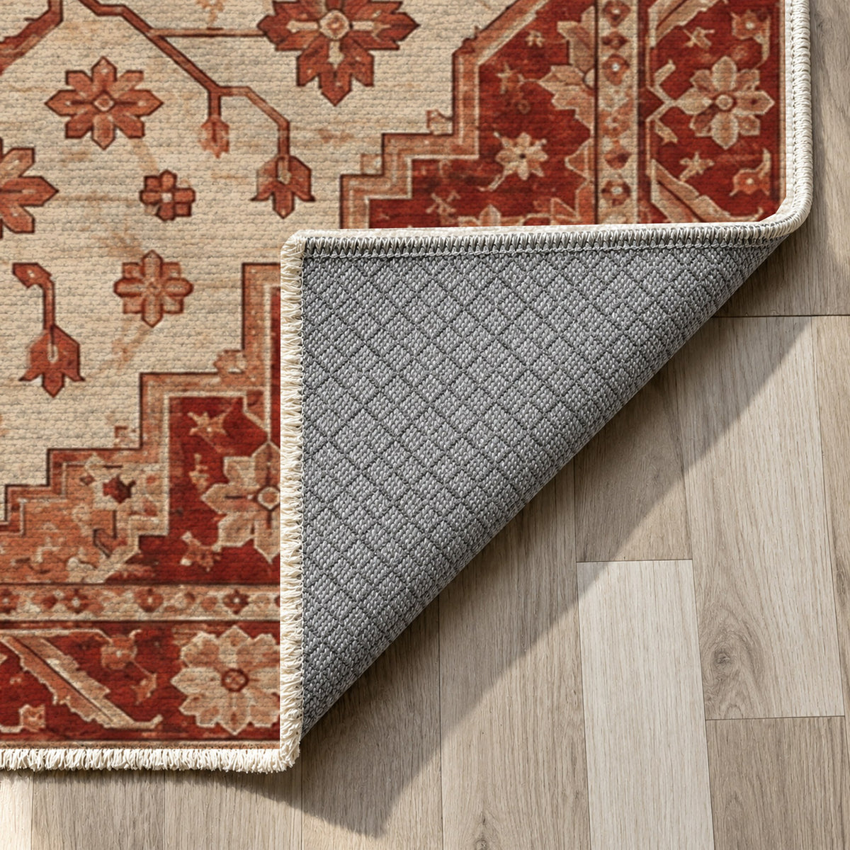 Heriz Citadel Rust Sand Classic Washable Rug — backing close up