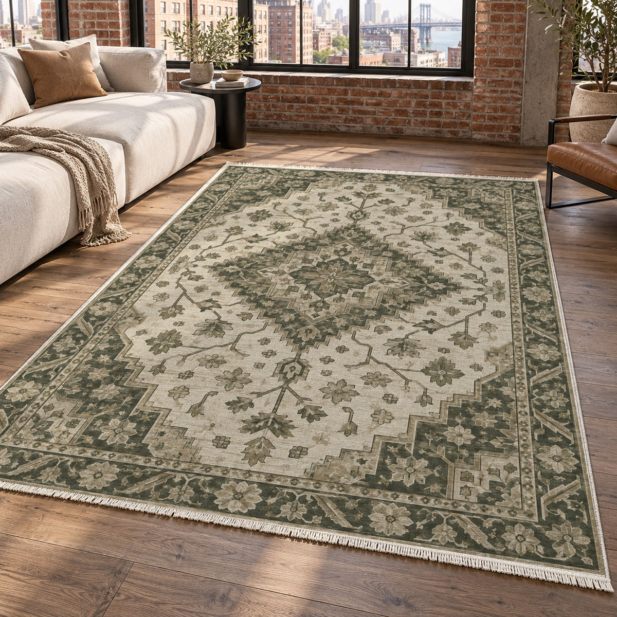 Heriz Citadel Sage Stone Classic Washable Rug — new york living