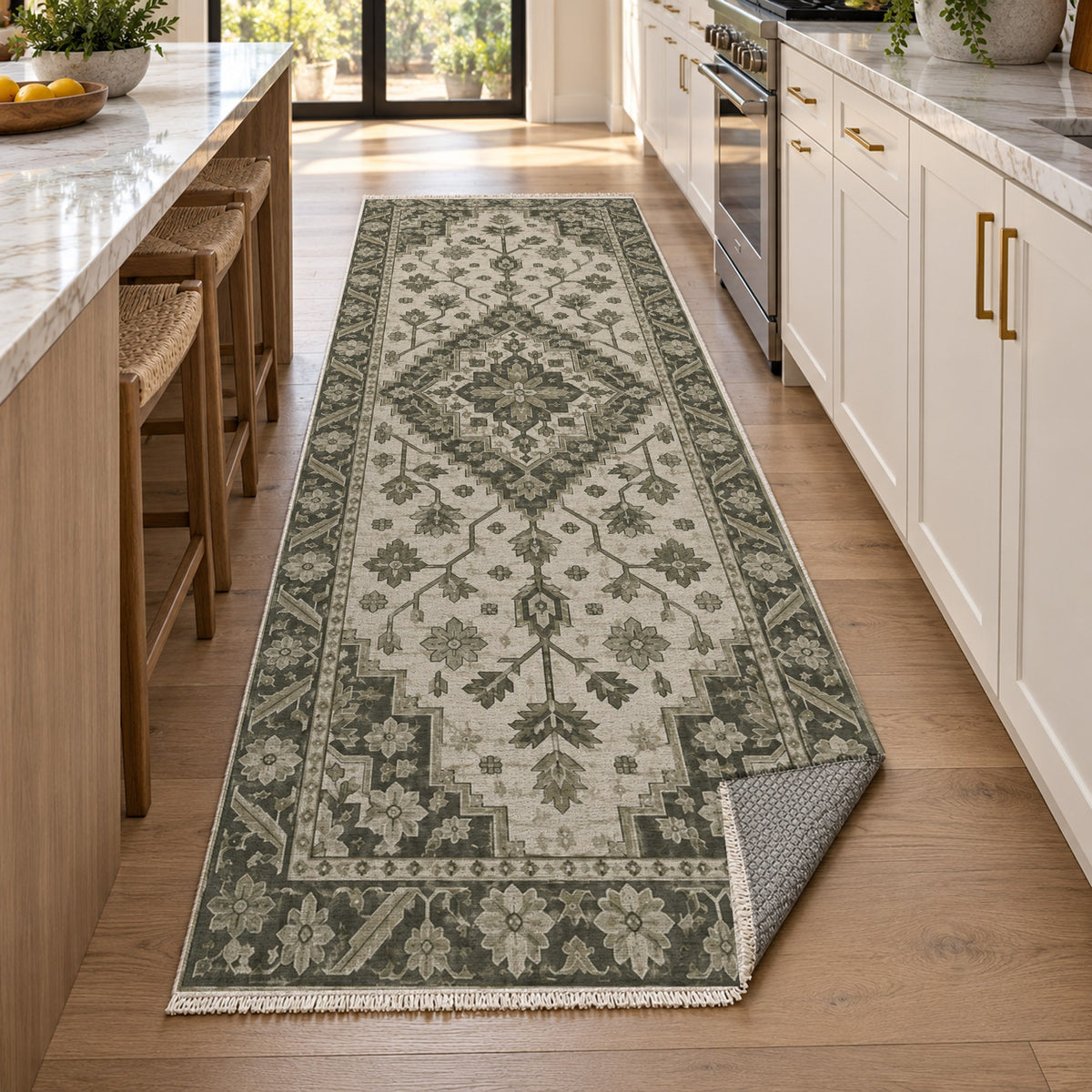 Heriz Citadel Sage Stone Classic Washable Rug — new york kitchen runner