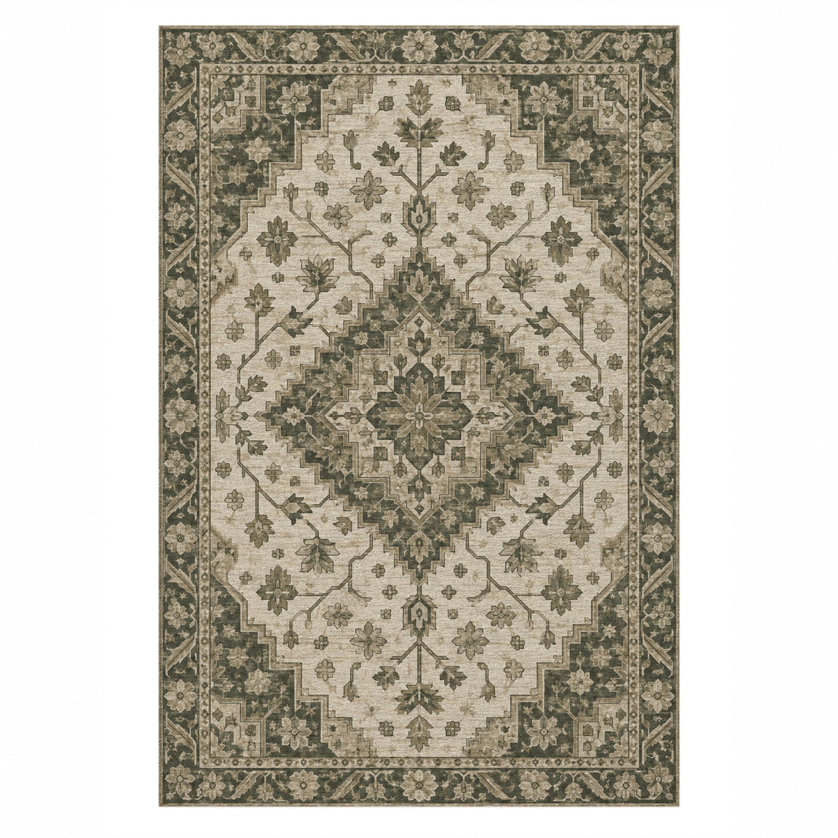 Heriz Citadel Sage Stone Classic Washable Rug — top view