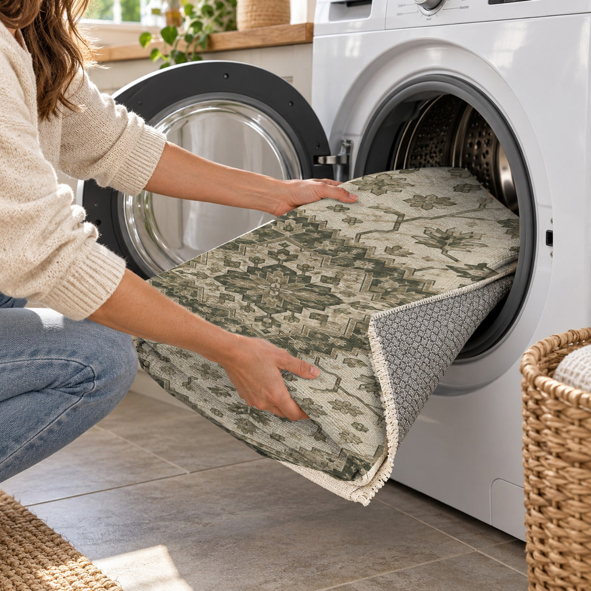 Heriz Citadel Sage Stone Classic Washable Rug — washing machine