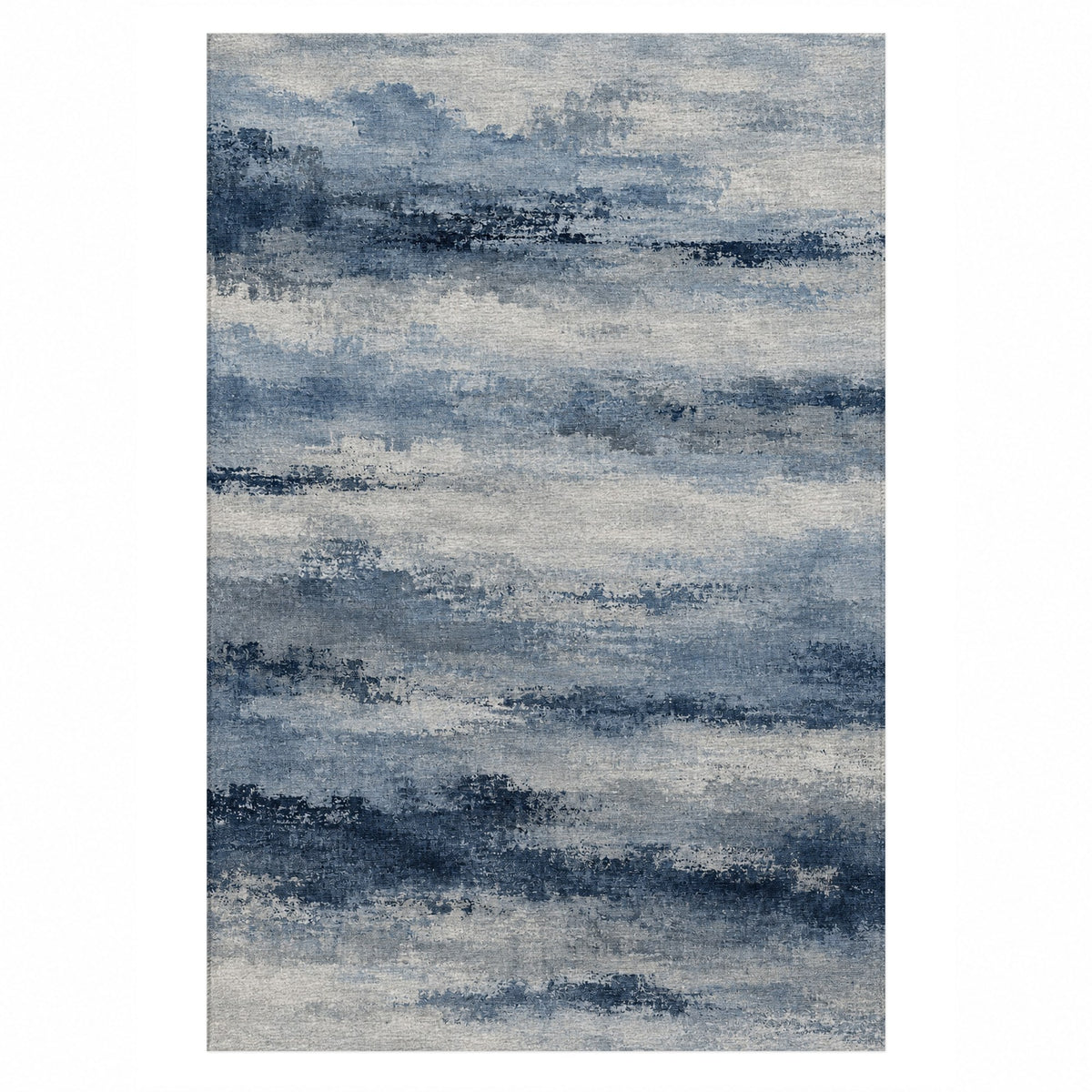 Himalayan Haze Blue Grey Abstract Washable Rug — top view