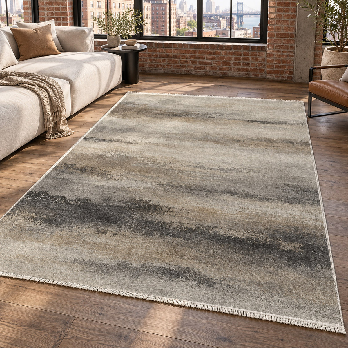 Himalayan Haze Ivory Taupe Abstract Washable Rug — new york living