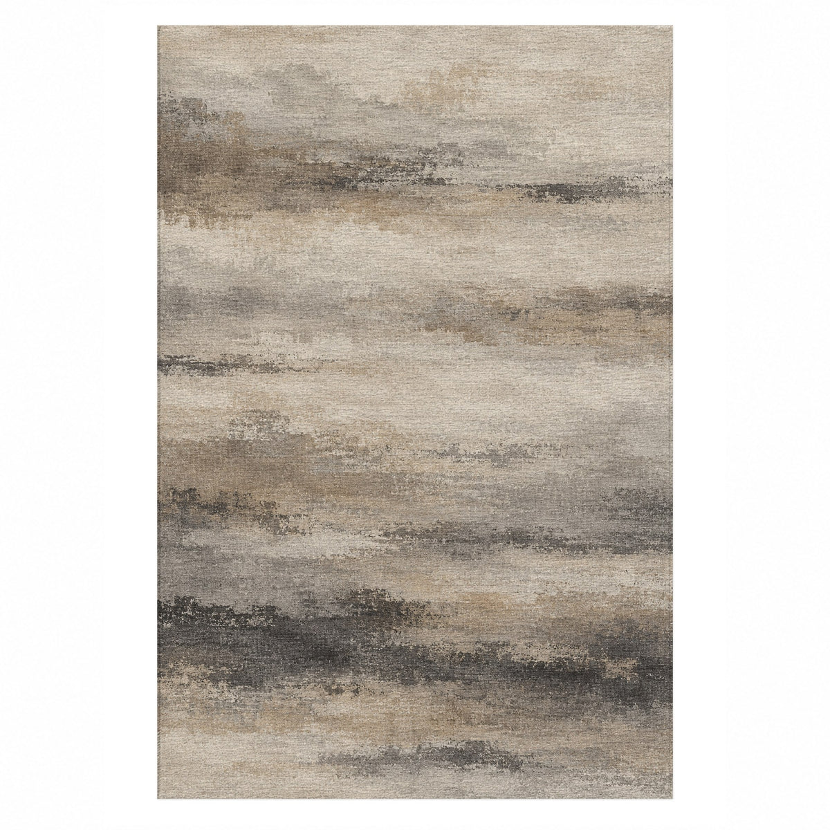 Himalayan Haze Ivory Taupe Abstract Washable Rug — top view